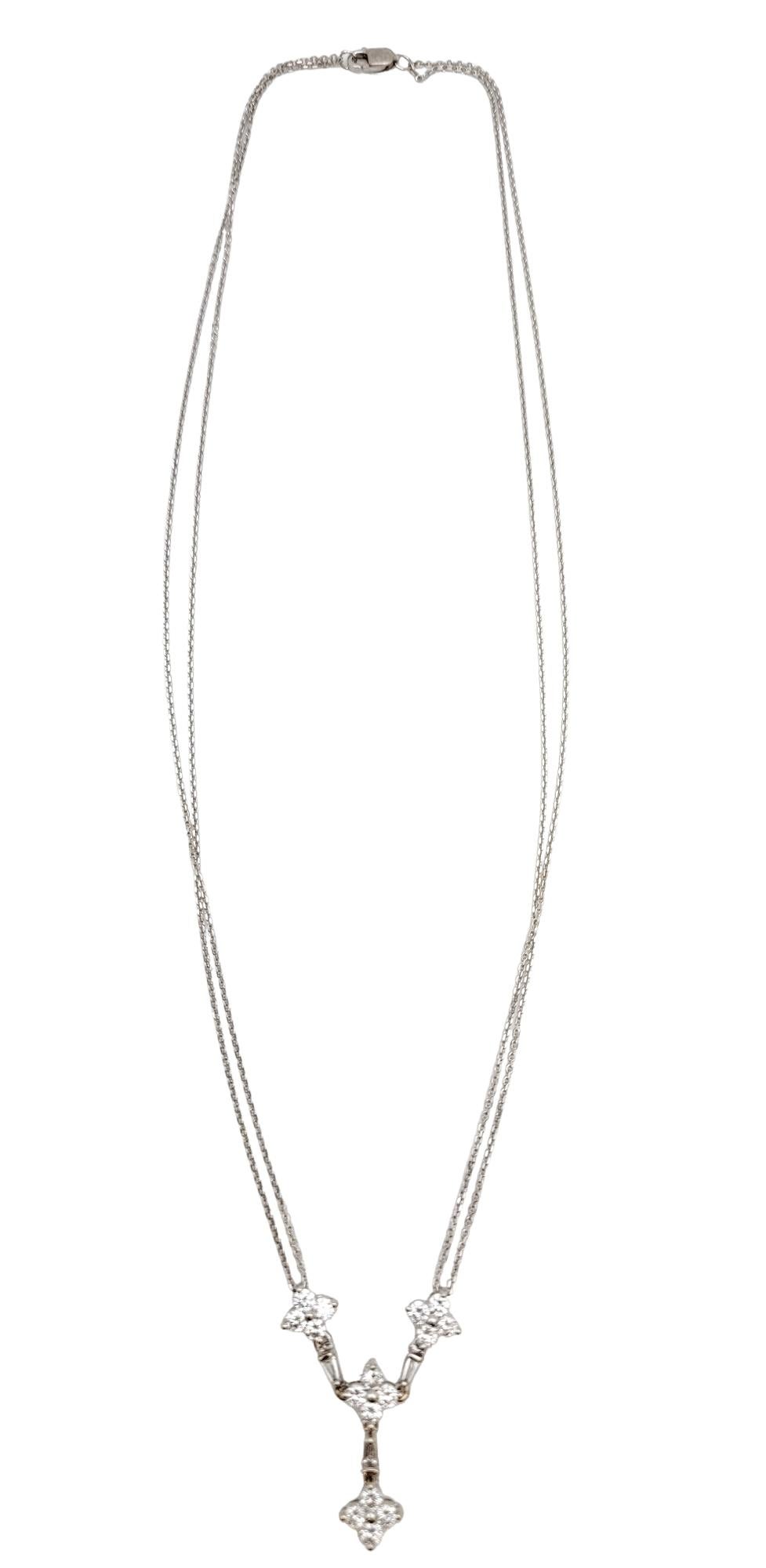 Round and Baguette Diamond 'Y' Shaped Double Chain Drop Necklace in White Gold For Sale 1