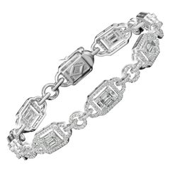 Round and Baguettes Fashion Bracelet in 18 Karat White Gold