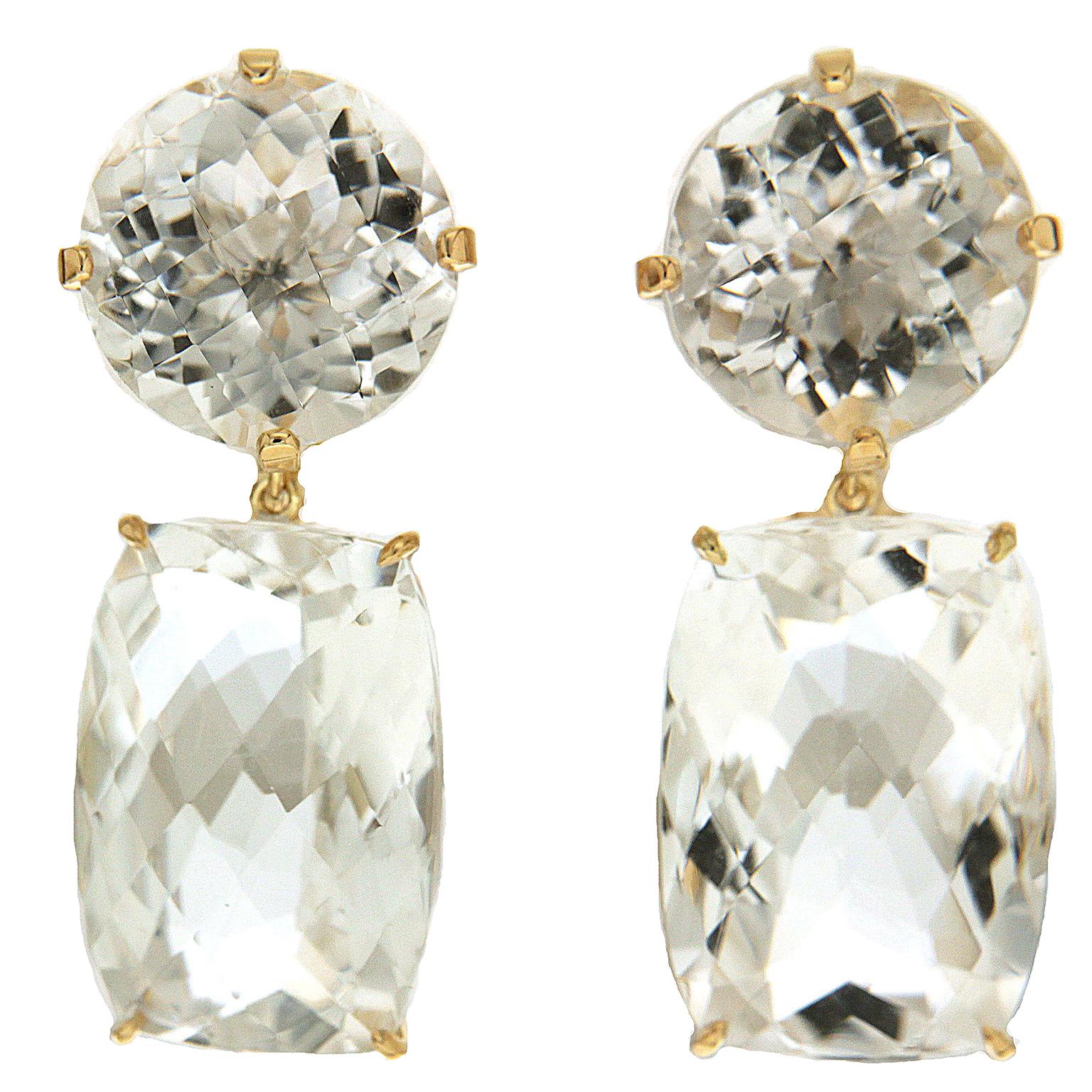 Round and Cushion White Topaz Drop Earrings