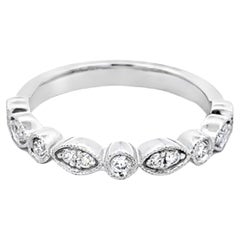 Round and Diamond Shaped Milgrain Bezel Diamond Wedding Band Ring 14K White Gold