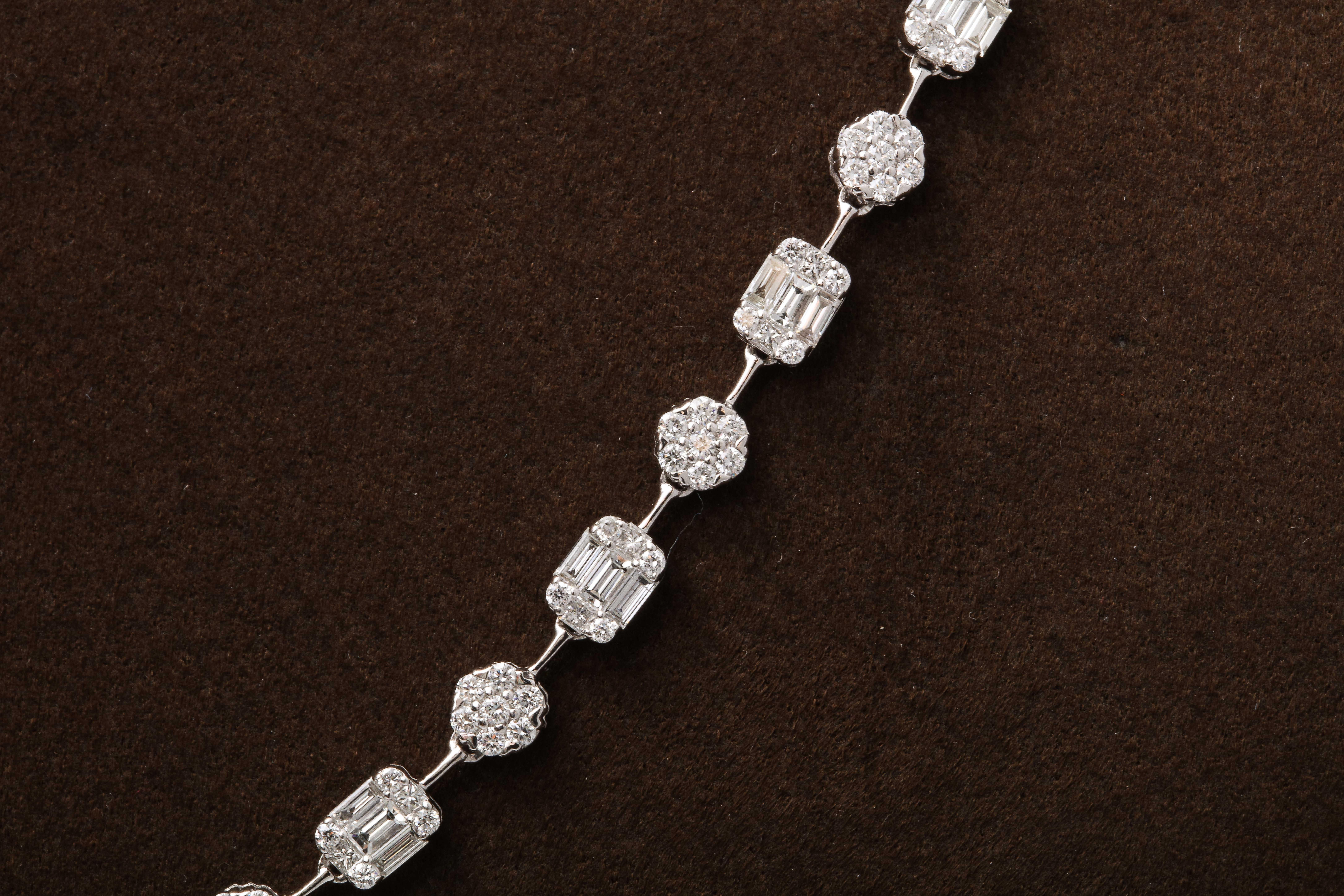 Round Cut Round and Emerald Cut Diamond Illusion Set Necklace For Sale