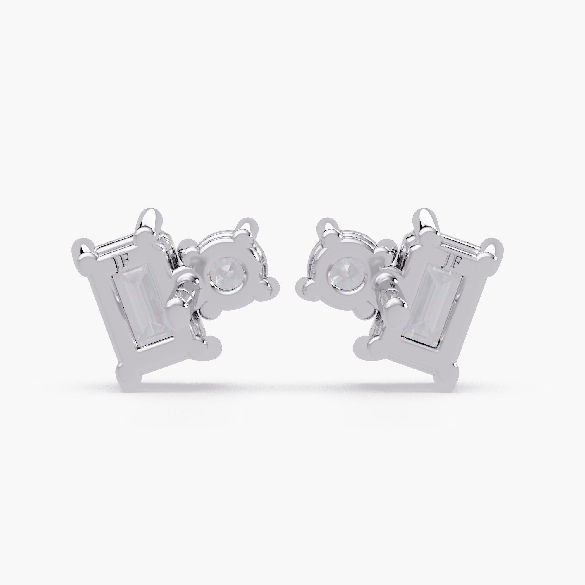 Round and Emerald Cut Earrings, Toi Et Moi Diamond Stud Earrings, 1 Ctw Studs Neuf - En vente à New York, NY