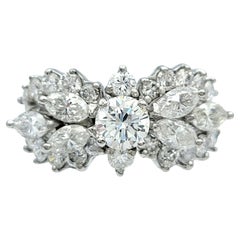 Round and Marquis Cut Diamond Cluster Band Ring in Polished Platinum, F / VS1