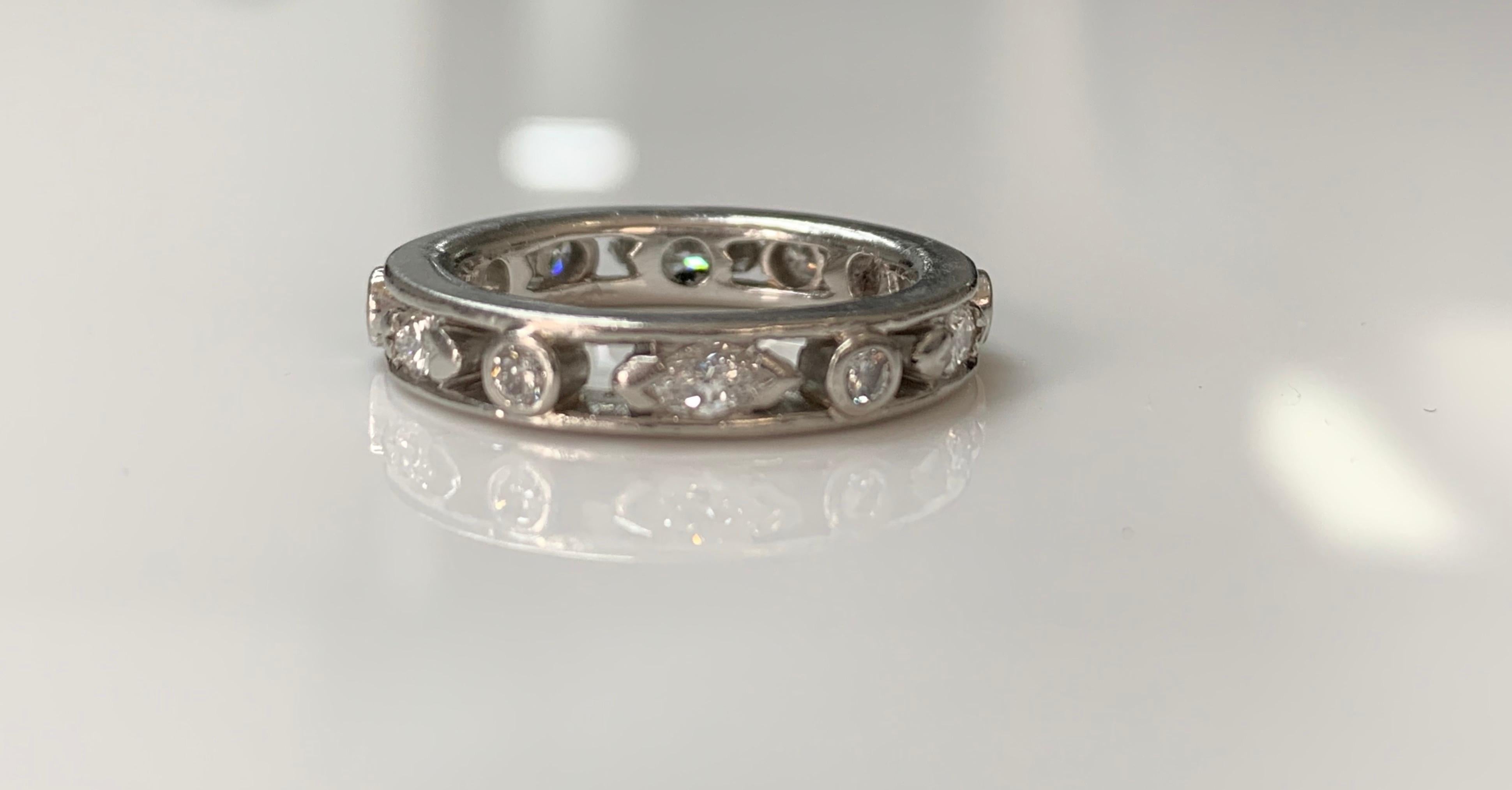 Round and Marquise Diamond Eternity Band in Platinum In Excellent Condition For Sale In New York, NY