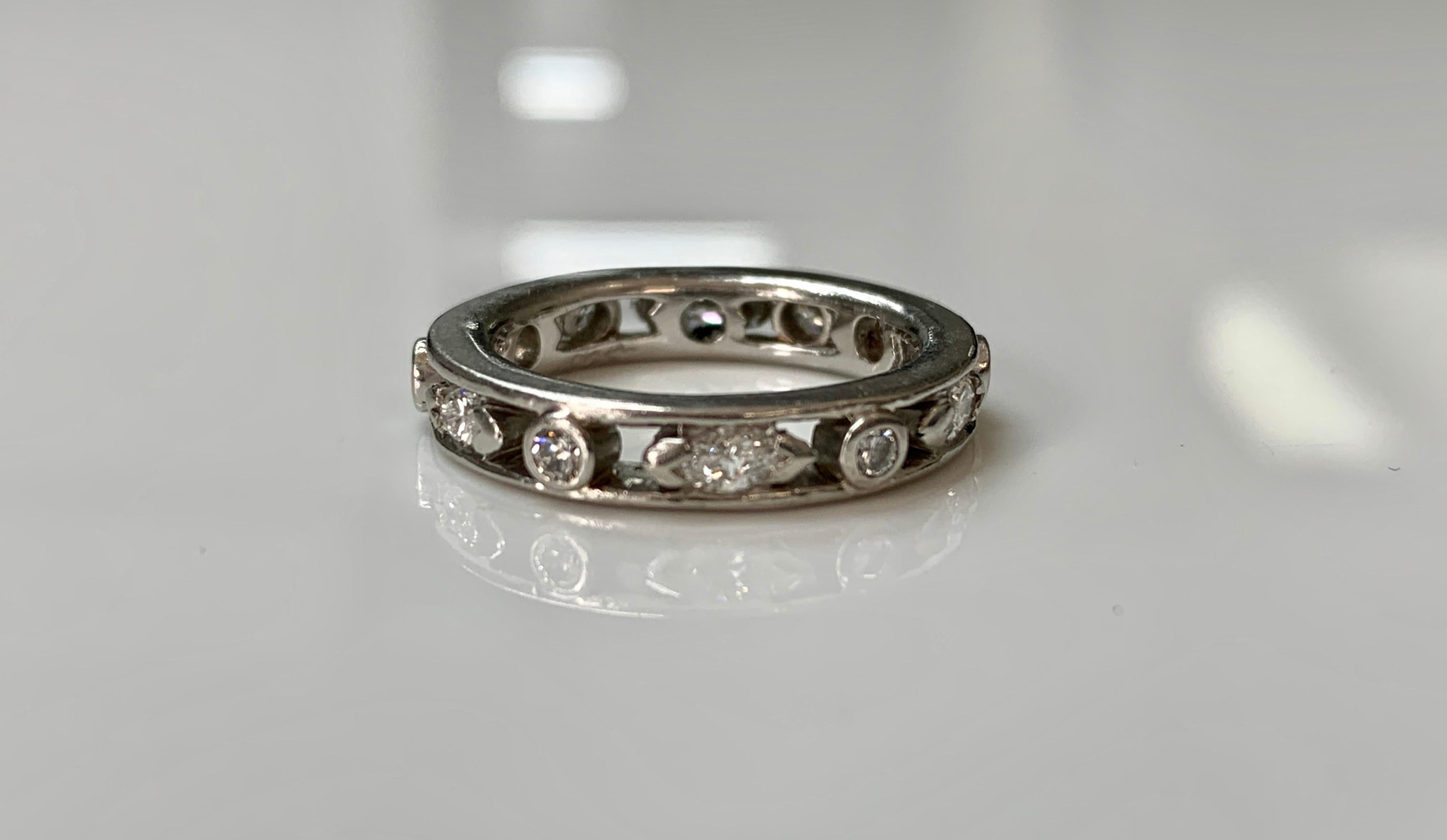Women's or Men's Round and Marquise Diamond Eternity Band in Platinum For Sale