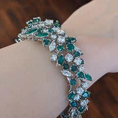 Round and Marquise Emerald and Diamond Cluster Bracelet in Platinum and 14k WG