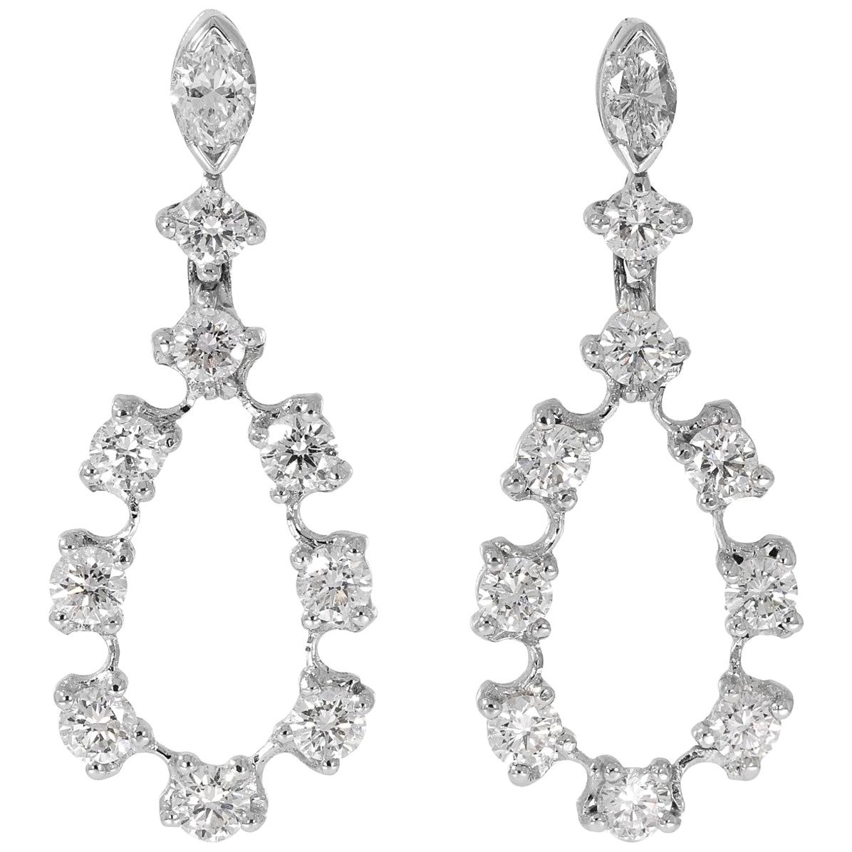 Rosior Round and Navette Cut Diamond Drop Earrings set in White Gold 