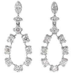Rosior Round and Navette Cut Diamond Drop Earrings set in White Gold