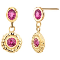 Round and Oval Ruby Braided Bezel Set Drop Earrings
