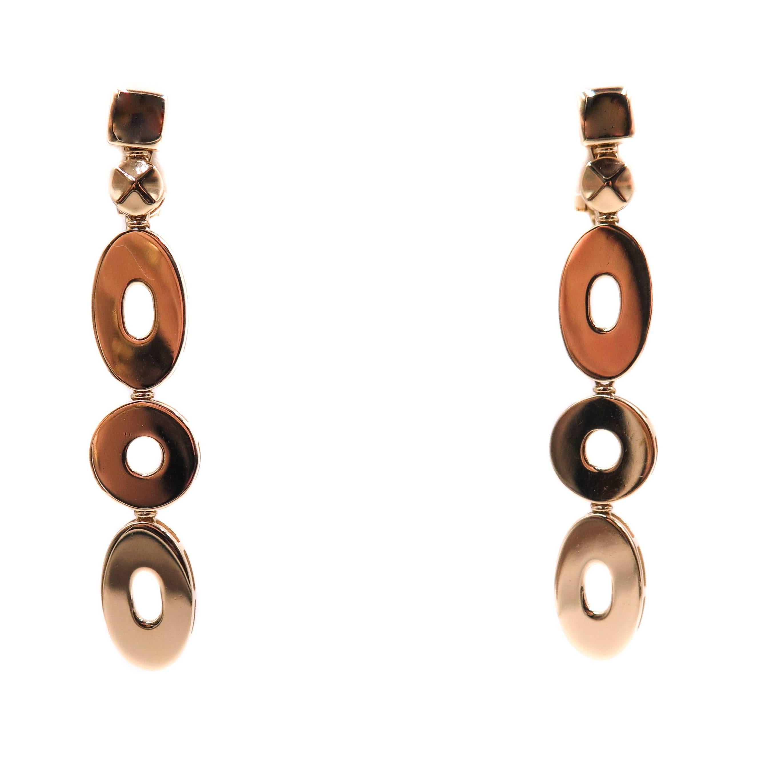 Round and Ovals Yellow Gold Drop Earrings