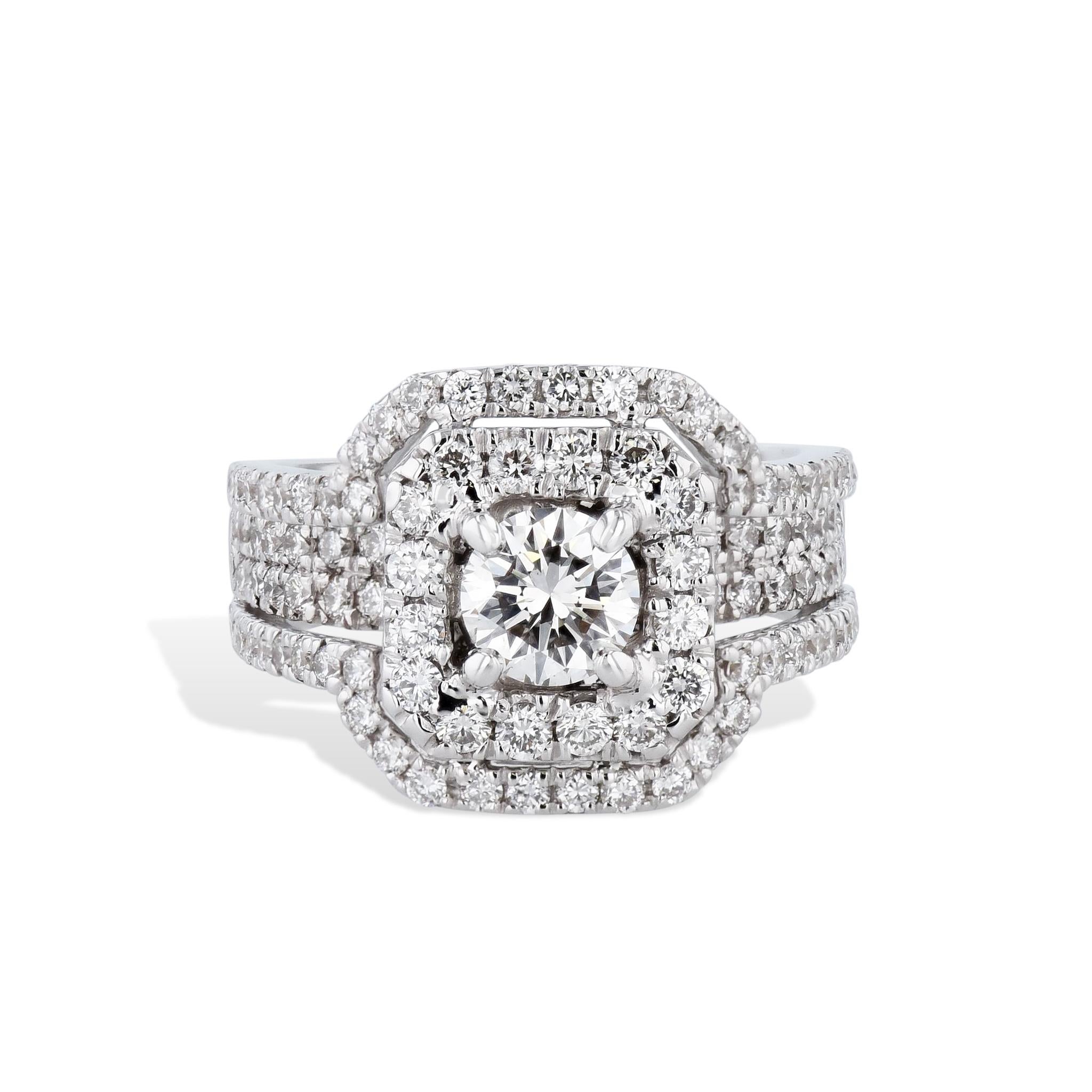 Modern Round and Pave Diamond White Gold Estate Ring For Sale