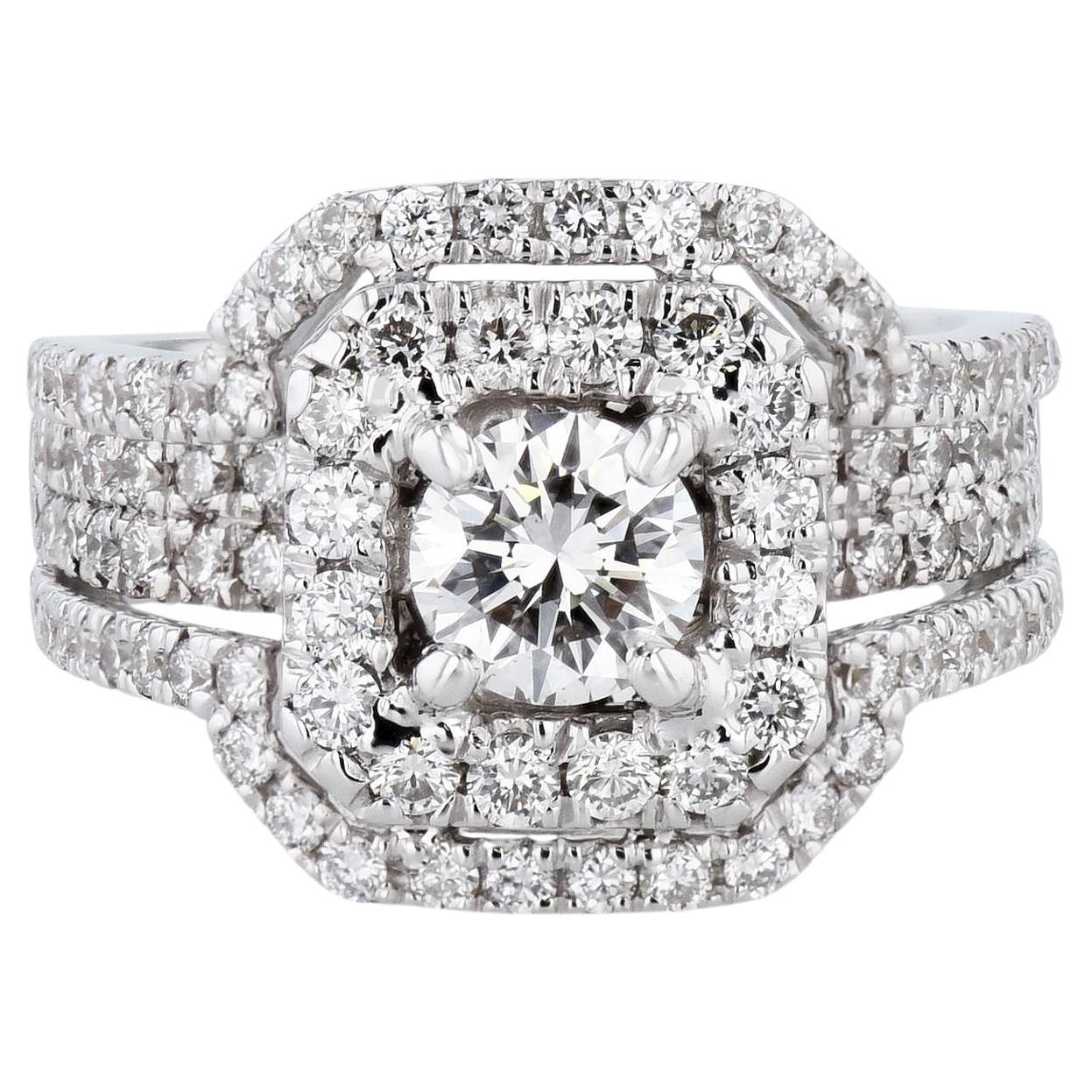 Round and Pave Diamond White Gold Estate Ring