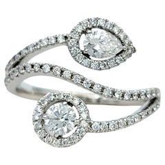 Round and Pear Cut Diamond Pavé Bypass Cocktail Ring in 14 Karat White Gold