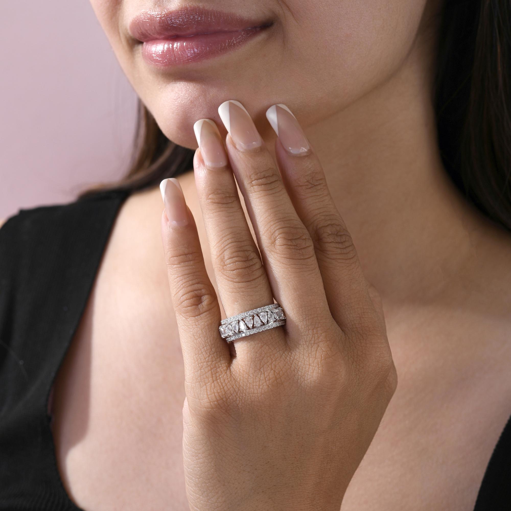 Round and Pear Diamond Stacking Eternity Band Ring Set 14K White Gold Jewelry (Tropfenschliff) im Angebot