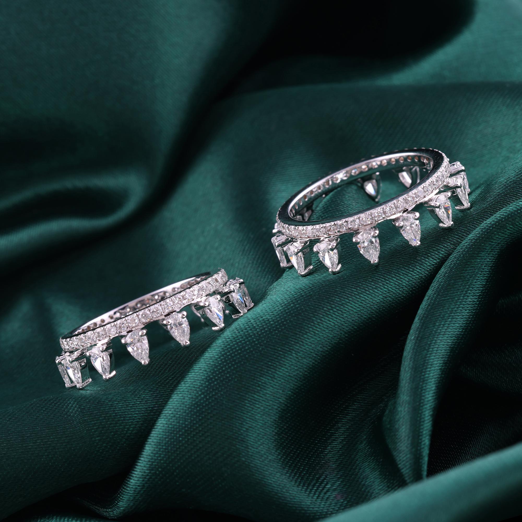 Round and Pear Diamond Stacking Eternity Band Ring Set 14K White Gold Jewelry im Zustand „Neu“ im Angebot in Diera, Dubai