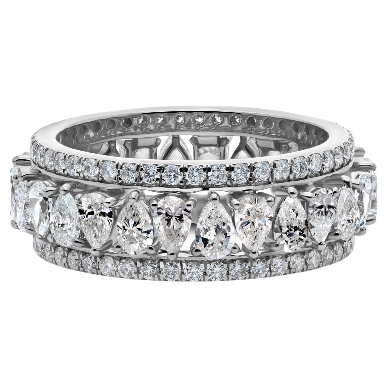 Round and Pear Diamond Stacking Eternity Band Ring Set 14K White Gold Jewelry