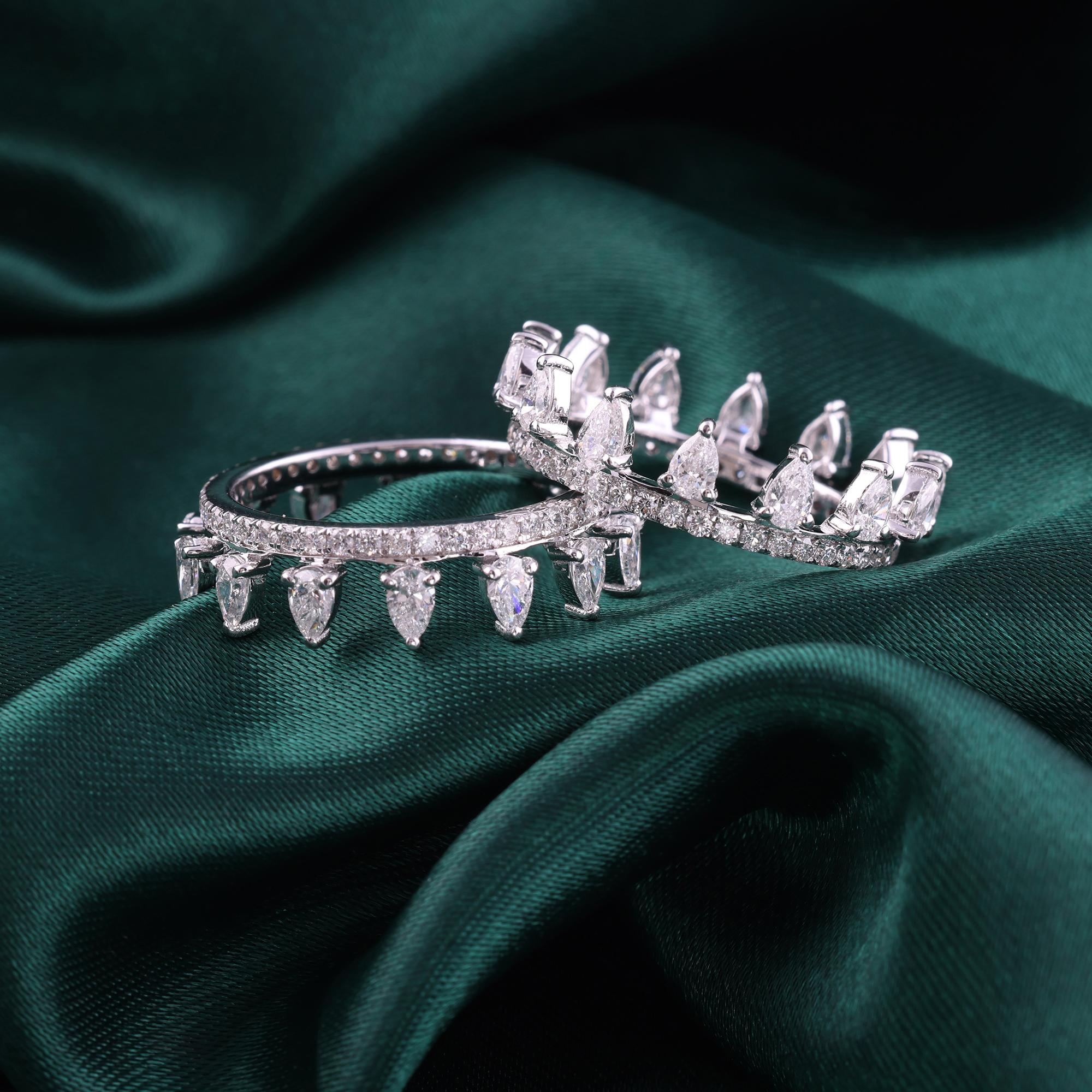 Round and Pear Diamond Stacking Eternity Band Ring Set 18K White Gold Jewelry im Angebot 1