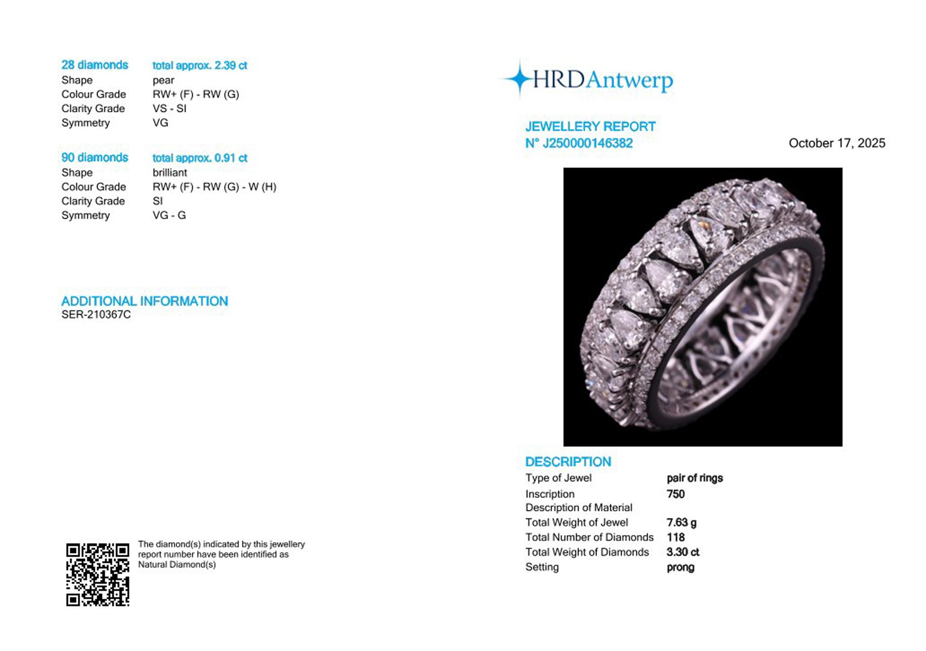 Round and Pear Diamond Stacking Eternity Band Ring Set 18K White Gold Jewelry im Angebot 2