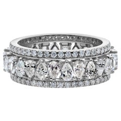 Round and Pear Diamond Stacking Eternity Band Ring Set 18K White Gold Jewelry