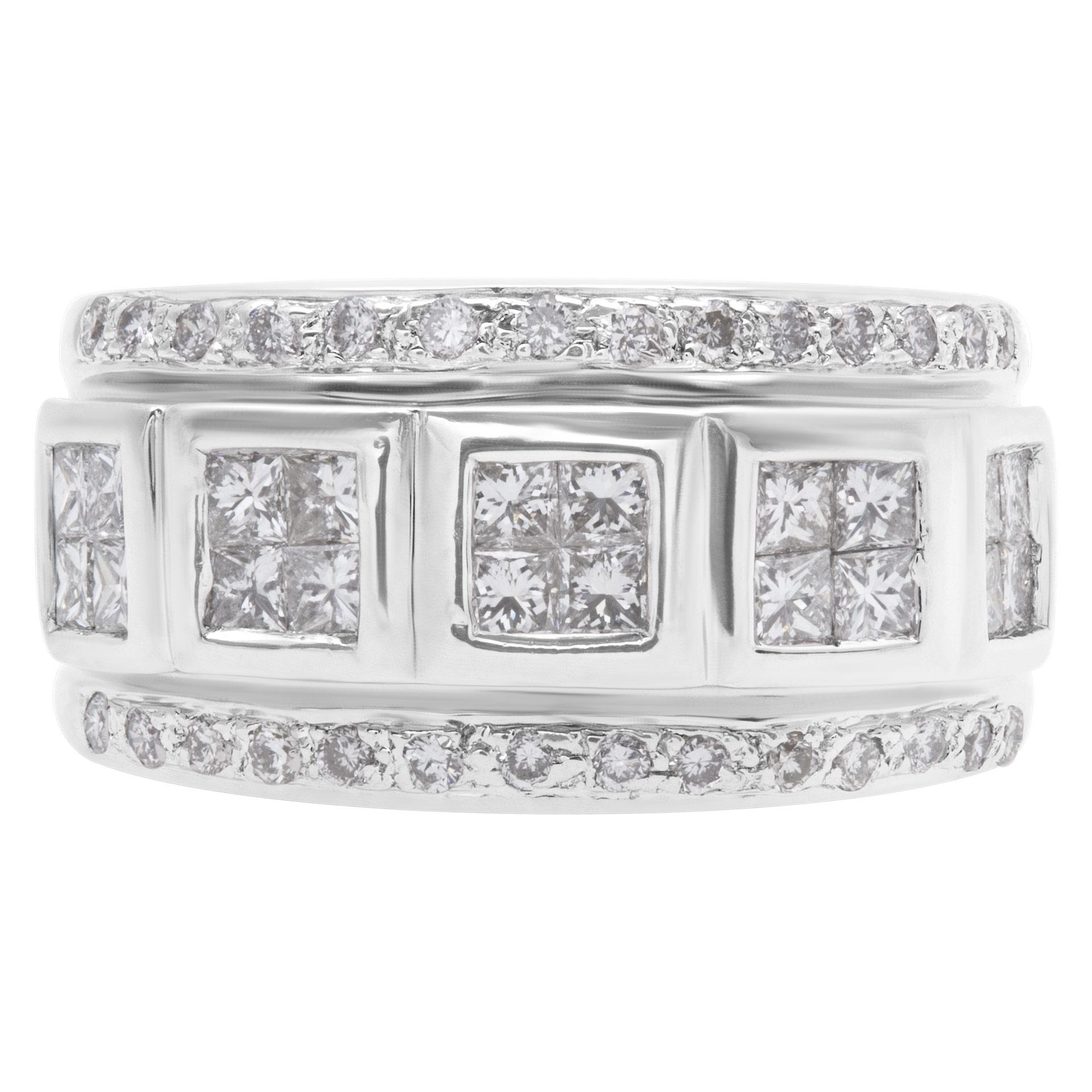 Women's Round and Princess Cut Diamond Band in 18k White Gold For Sale
