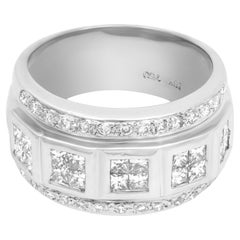 Round and Princess Cut Diamond Band in 18k White Gold