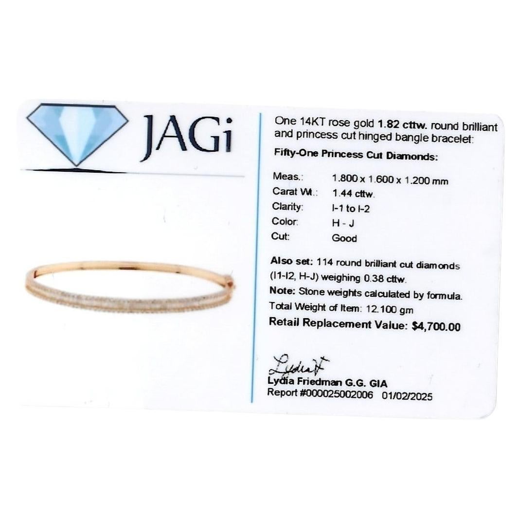 Bracciale a cerniera con diamanti rotondi e taglio Princess in oro rosa 14 carati in vendita 5