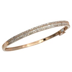Round and Princess Cut Diamond Hinged Bangle Bracelet in 14 Karat Rose Gold