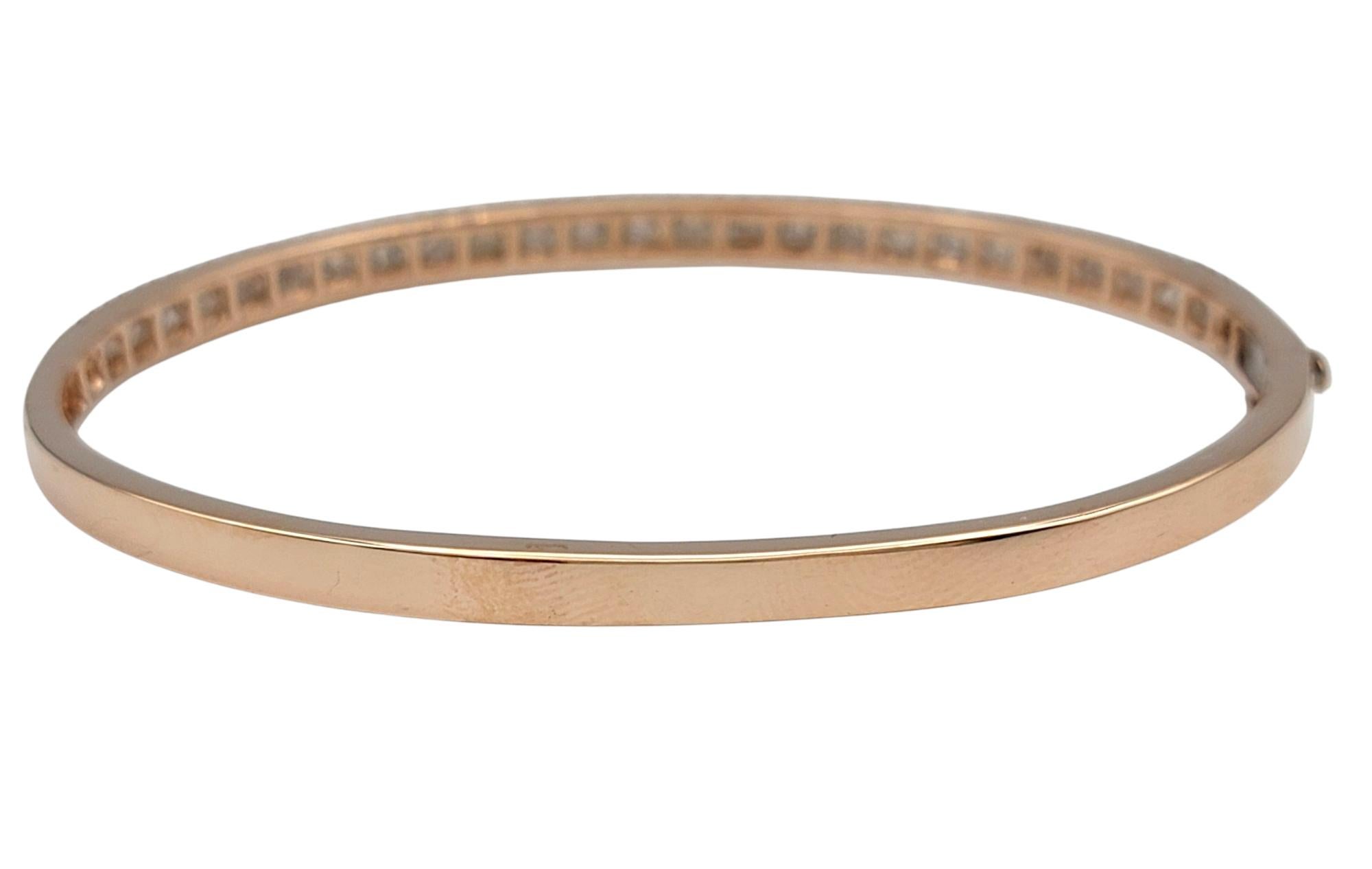 Donna Bracciale a cerniera con diamanti rotondi e taglio Princess in oro rosa 14 carati in vendita