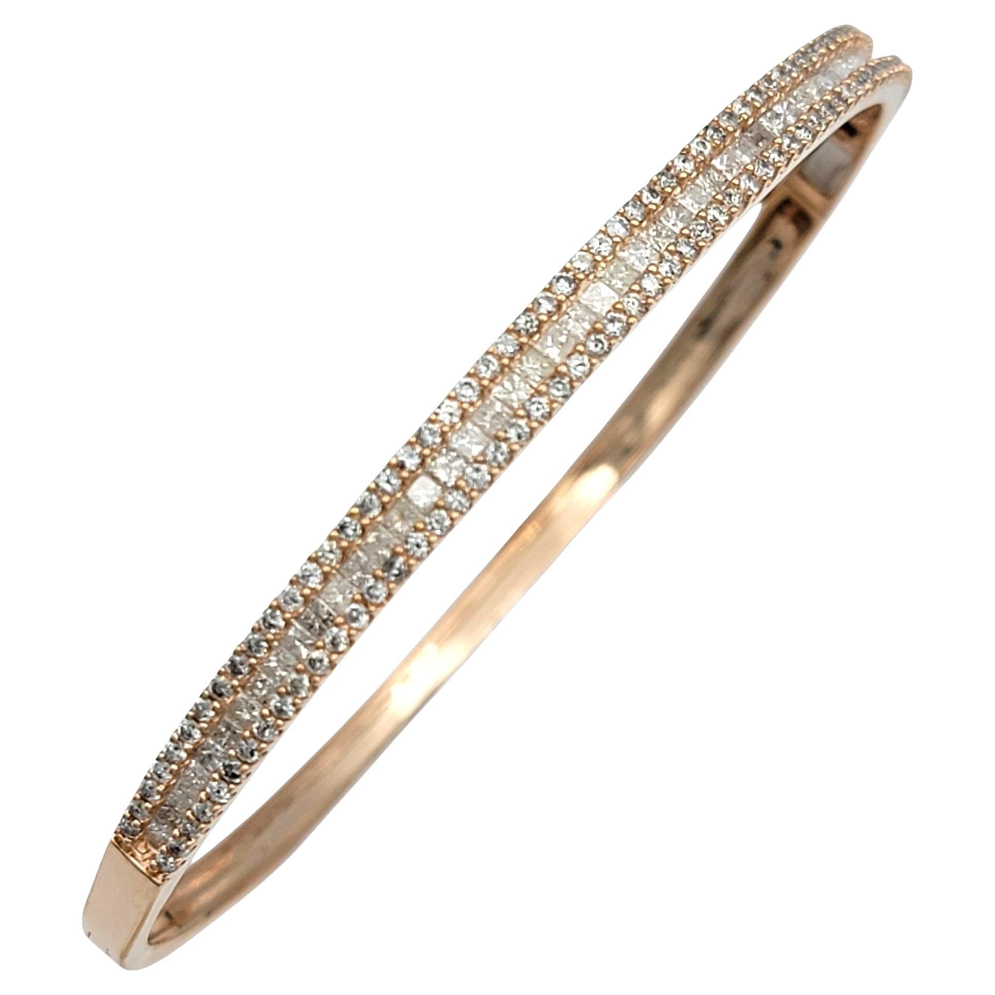 Bracelet à charnière en or rose 14 carats avec diamants ronds et princesses