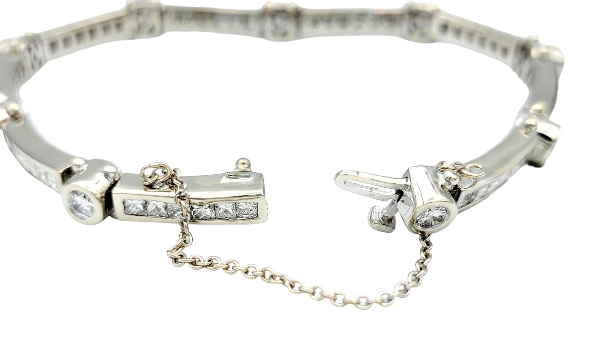 Contemporary Round and Princess Cut Diamond Station Link Bracelet Set in 14 Karat White Gold For Sale