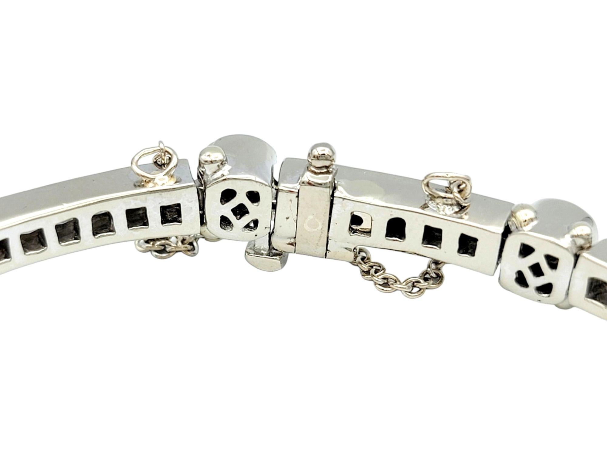 Round and Princess Cut Diamond Station Link Bracelet Set in 14 Karat White Gold In Good Condition For Sale In Scottsdale, AZ