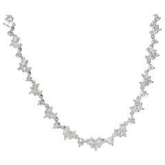 Round and Princess Cut Diamond Tennis Necklace in 18 Karat White Gold 4.84 Carat