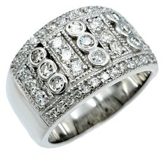 Round Diamond Multi Row Wide Milgrain Band Ring in 14 Karat White Gold