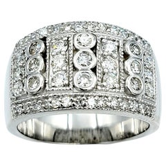 Round and Single Cut Diamond Multi Row Wide Band Ring in 14 Karat White Gold 