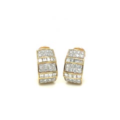 Round and Square Cut Half Hoop Clip on Earrings Yellow Gold