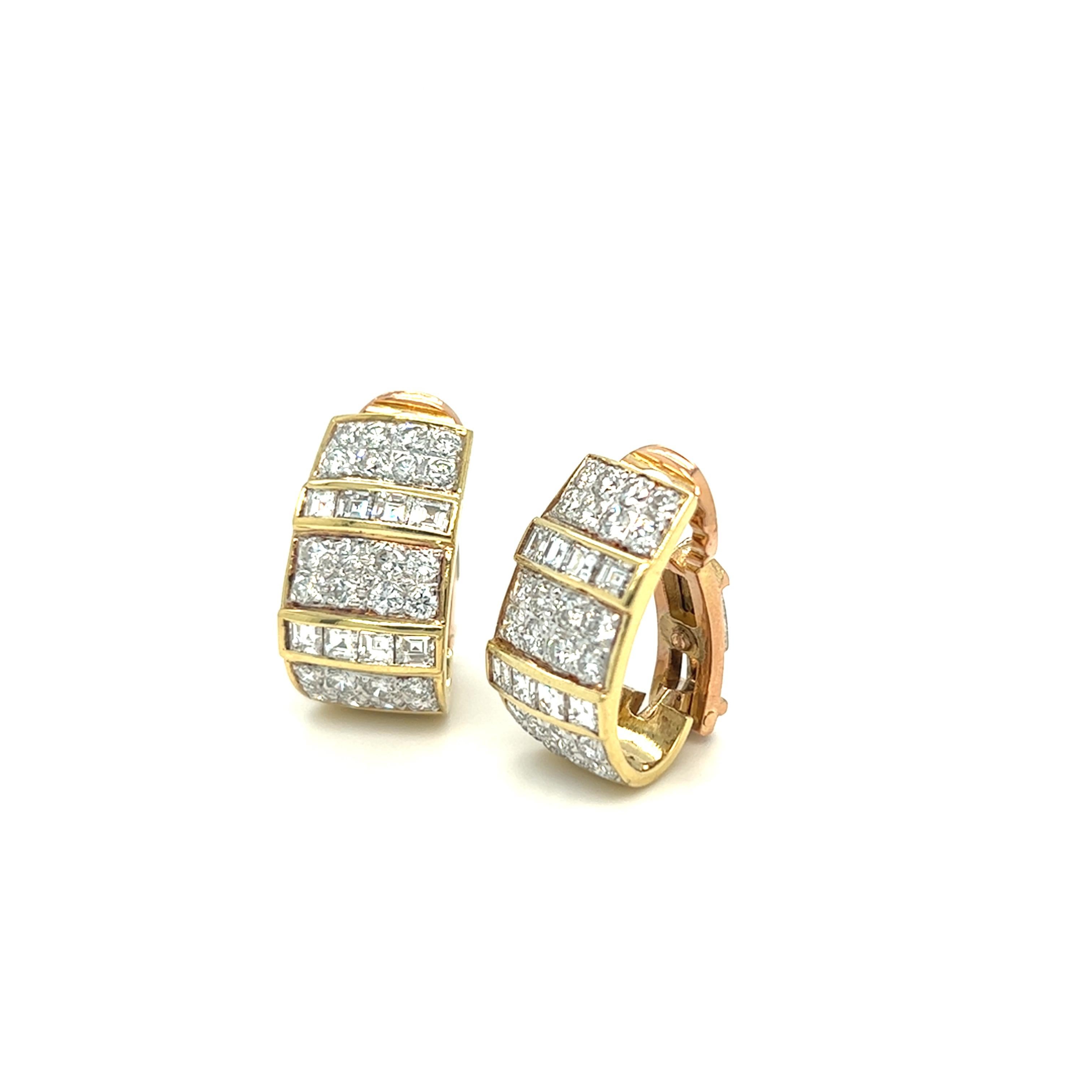 Retro Round and Square Cut Half Hoop Clip on Earrings Yellow Gold