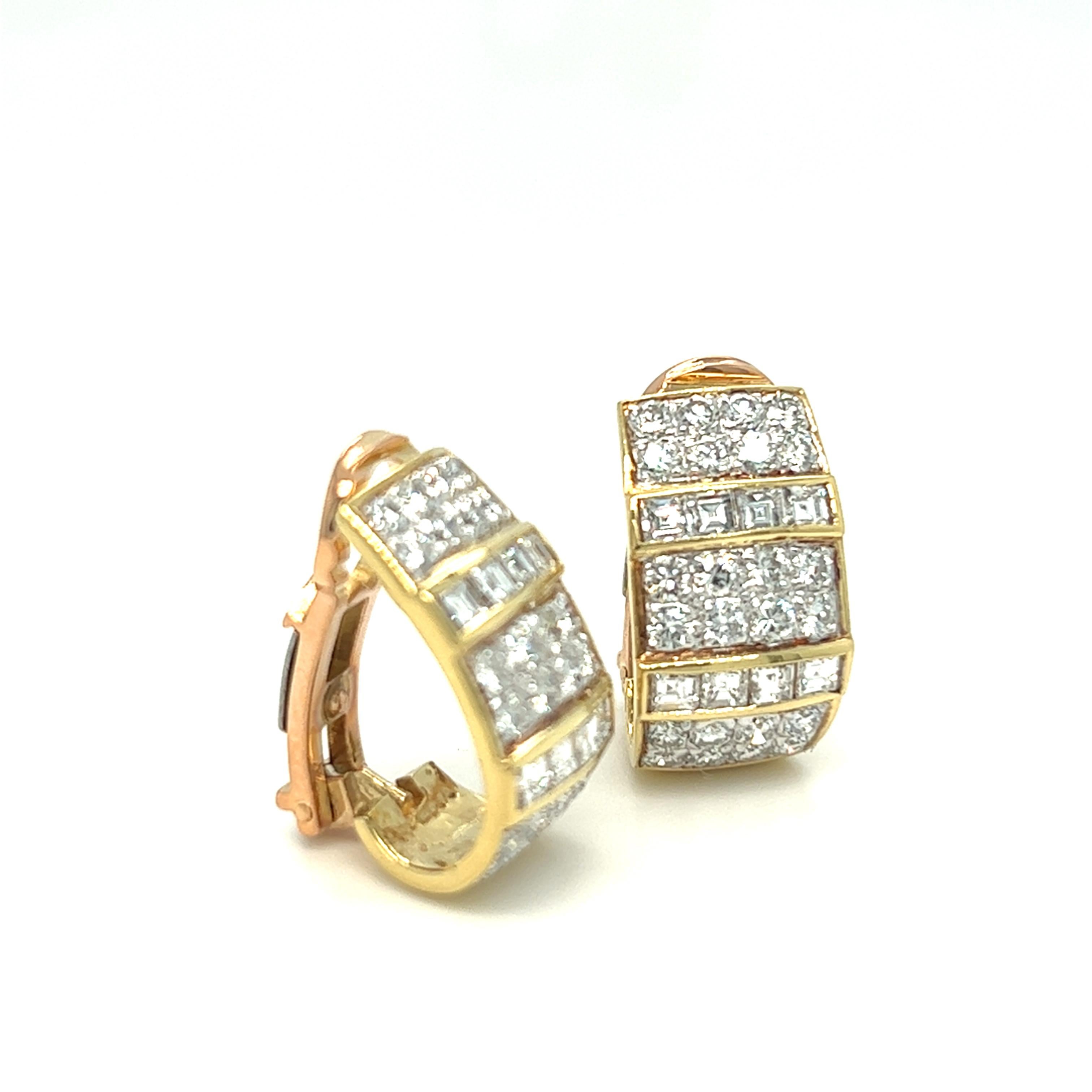 Round and Square Cut Half Hoop Clip on Earrings Yellow Gold 1