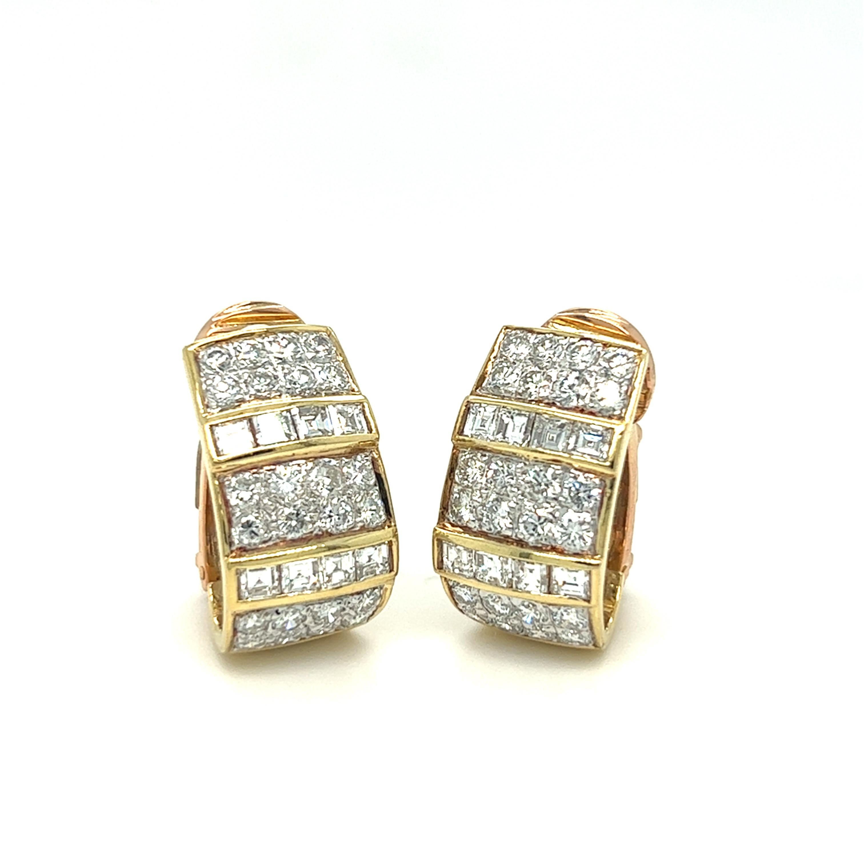 Round and Square Cut Half Hoop Clip on Earrings Yellow Gold 2