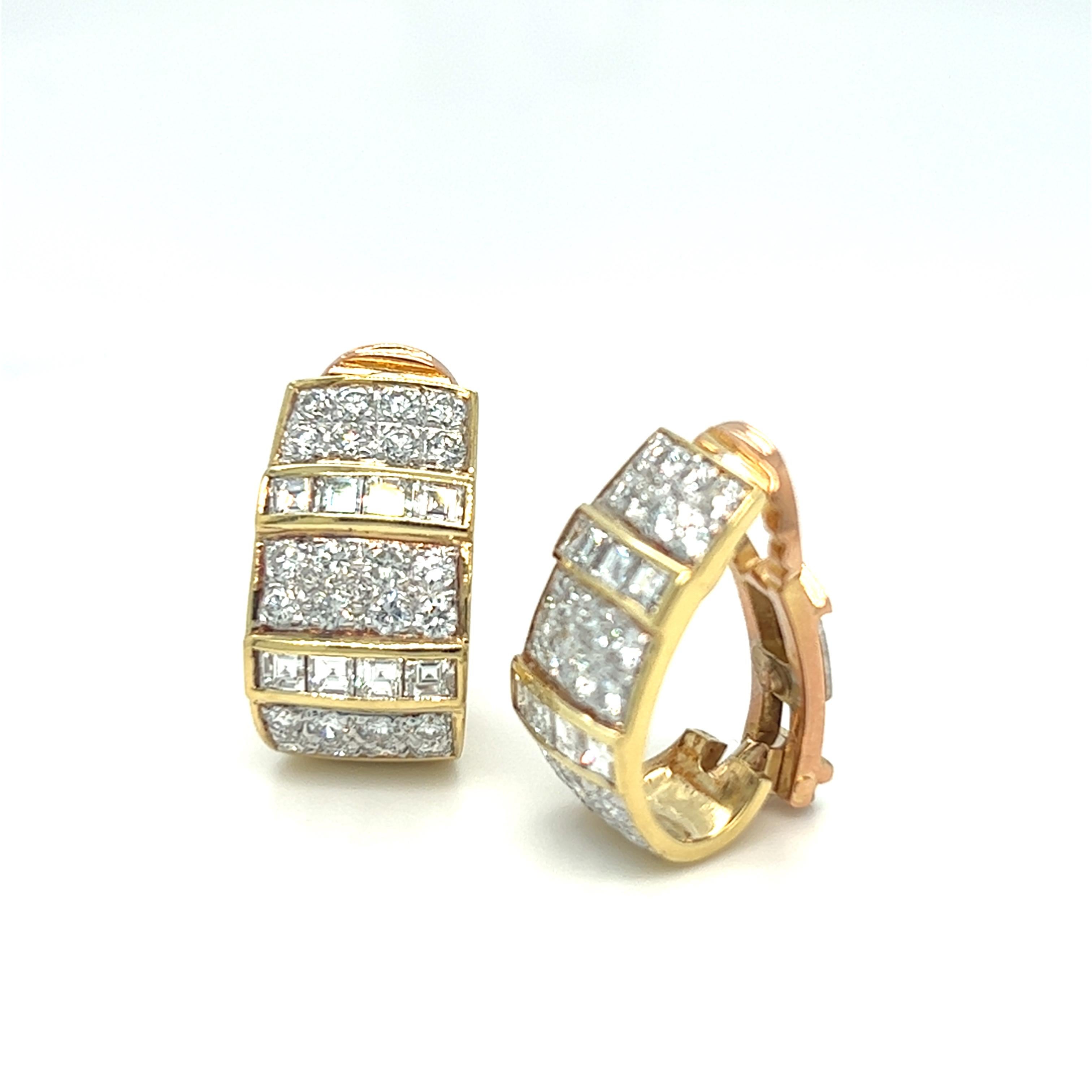 Round and Square Cut Half Hoop Clip on Earrings Yellow Gold 3