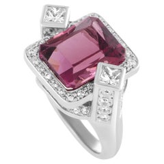 Round and Square Diamonds and Rectangle Tourmaline Platinum Ring