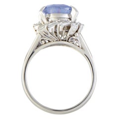 Round and Tapered Baguette Diamonds and Oval Sapphire Platinum Ring