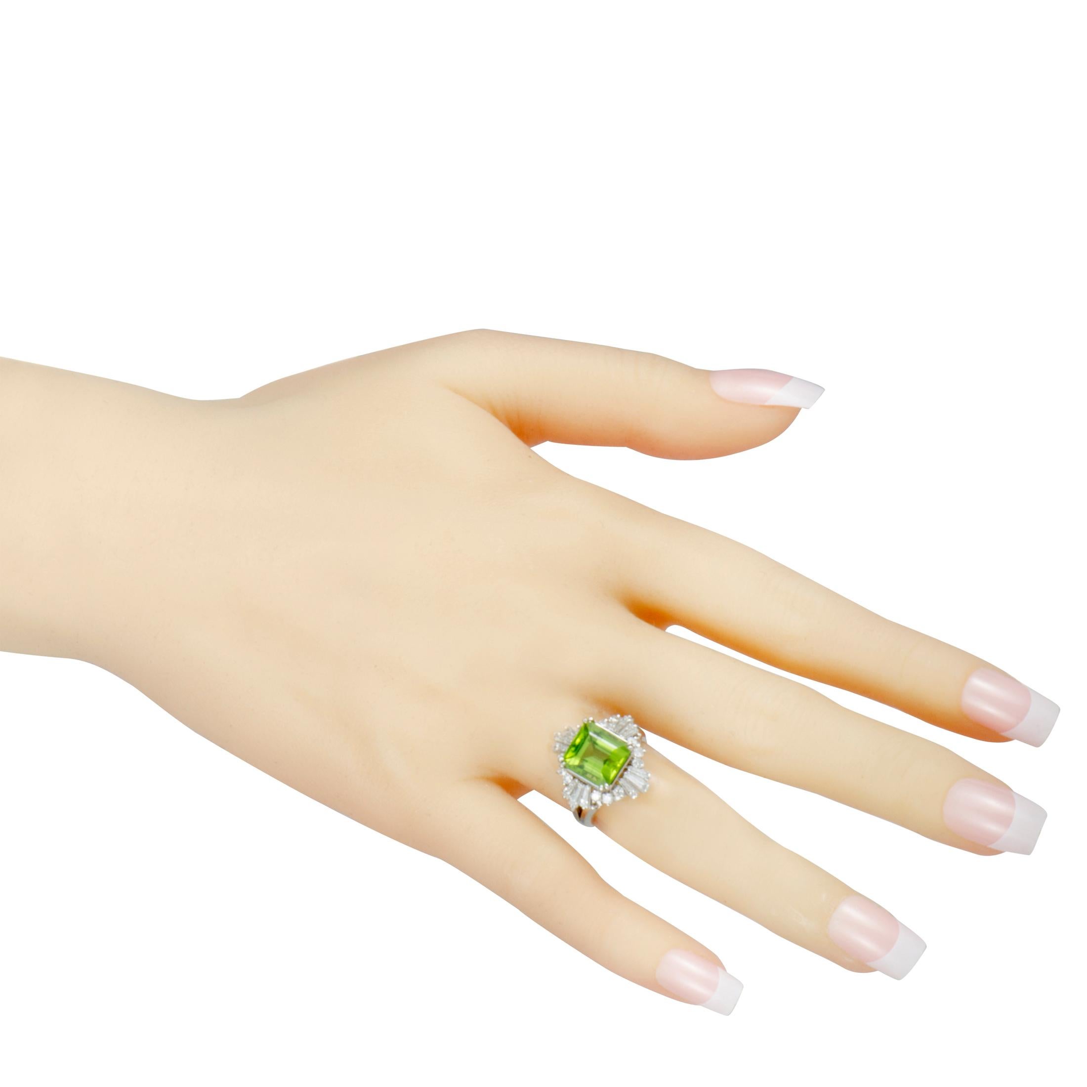 Women's Round and Tapered Baguette Diamonds and Peridot Ring
