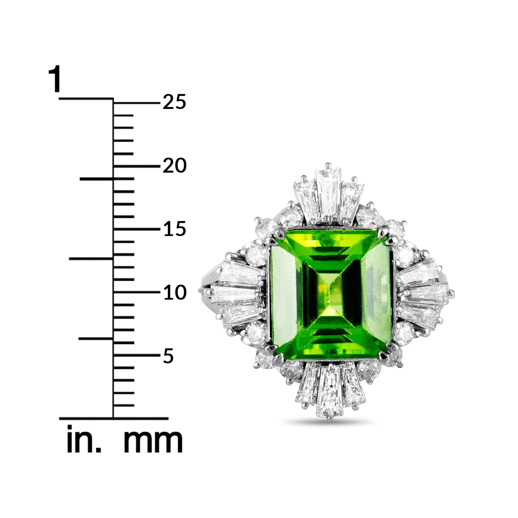 Round and Tapered Baguette Diamonds and Peridot Ring 4