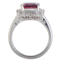Round and Tapered Baguette Diamonds and Rectangle Garnet Platinum Ring