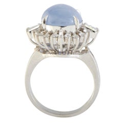 Round and Tapered Baguette Diamonds and Star Sapphire Platinum Ring