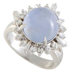 Round and Tapered Baguette Diamonds and Star Sapphire Platinum Ring