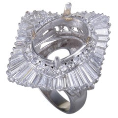 Round and Tapered Diamond Baguette Platinum Mounting Ring