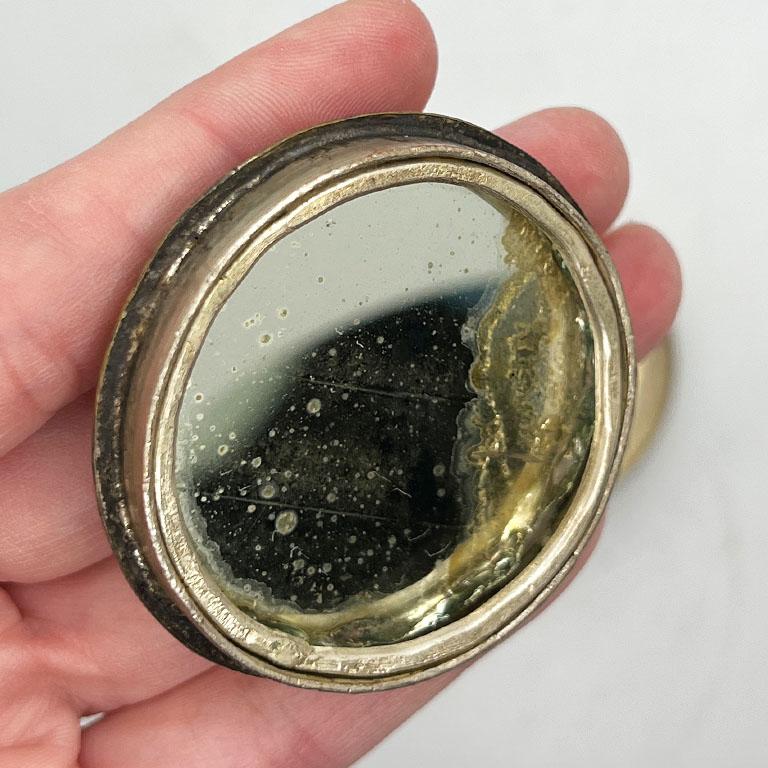 Unknown Round Antique Brass Pill Box with Hand Painted Mughal Design and Hidden Mirror For Sale
