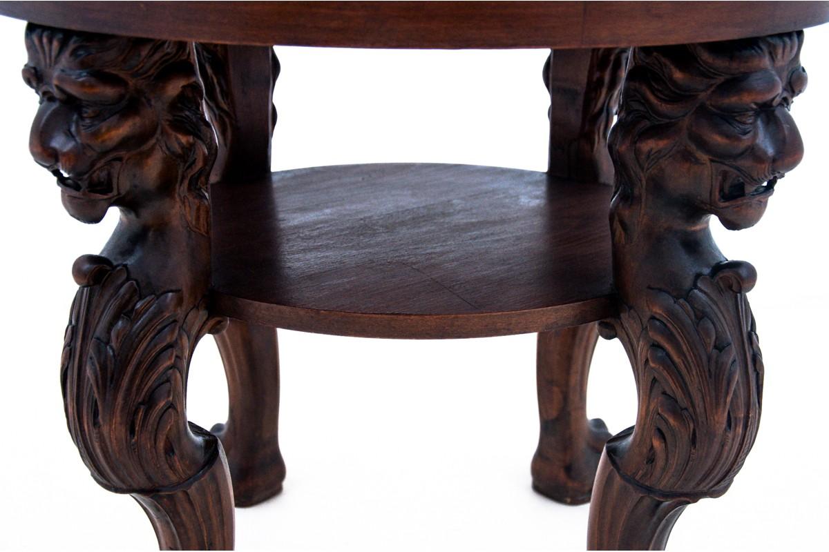 Early 20th Century Round Antique Coffee Table with Lions, Western Europe, circa 1900