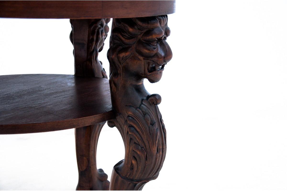 Oak Round Antique Coffee Table with Lions, Western Europe, circa 1900